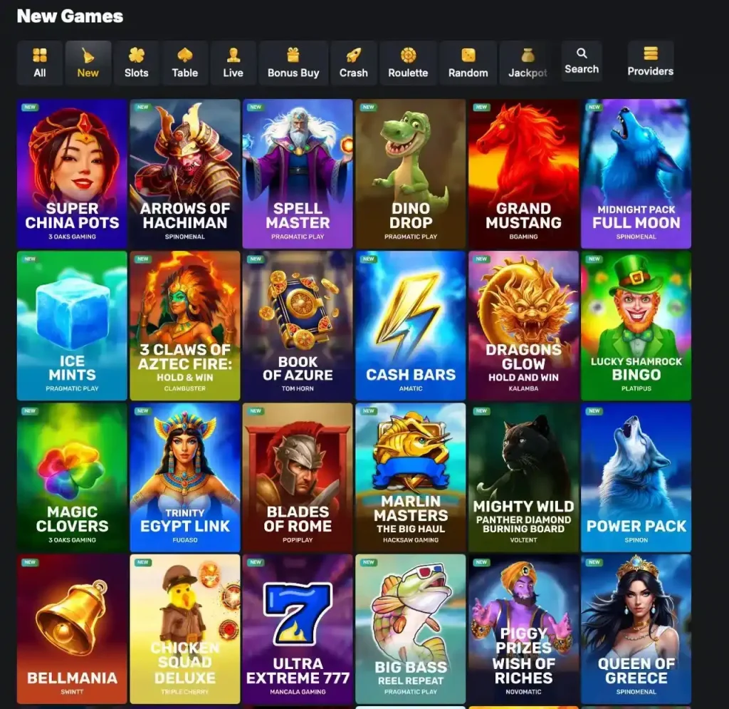 Nueva sección de juegos de Kaasino con Spell Master, Dino Drop y Cash Bars