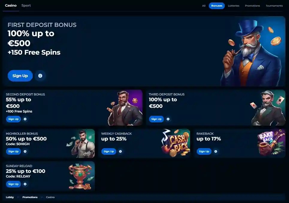 Piper Spin Casino bonus page with first deposit bonus, free spins and cashback offers