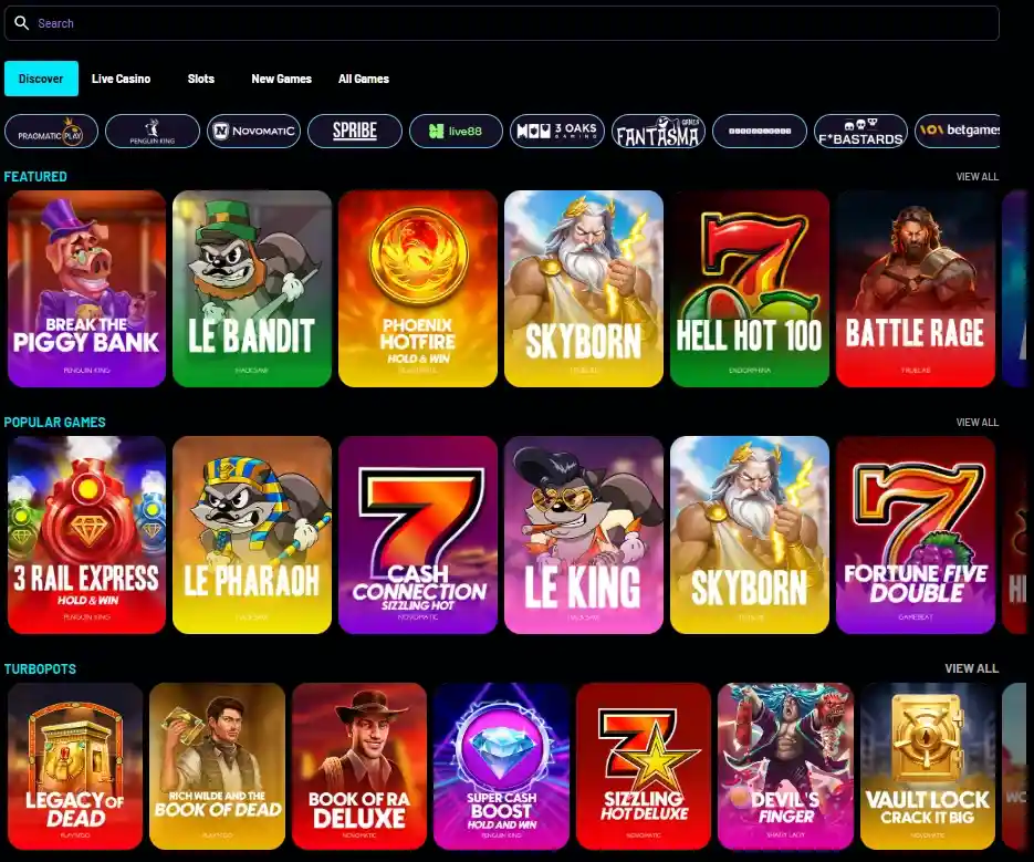 Online slots lobby with popular casino games